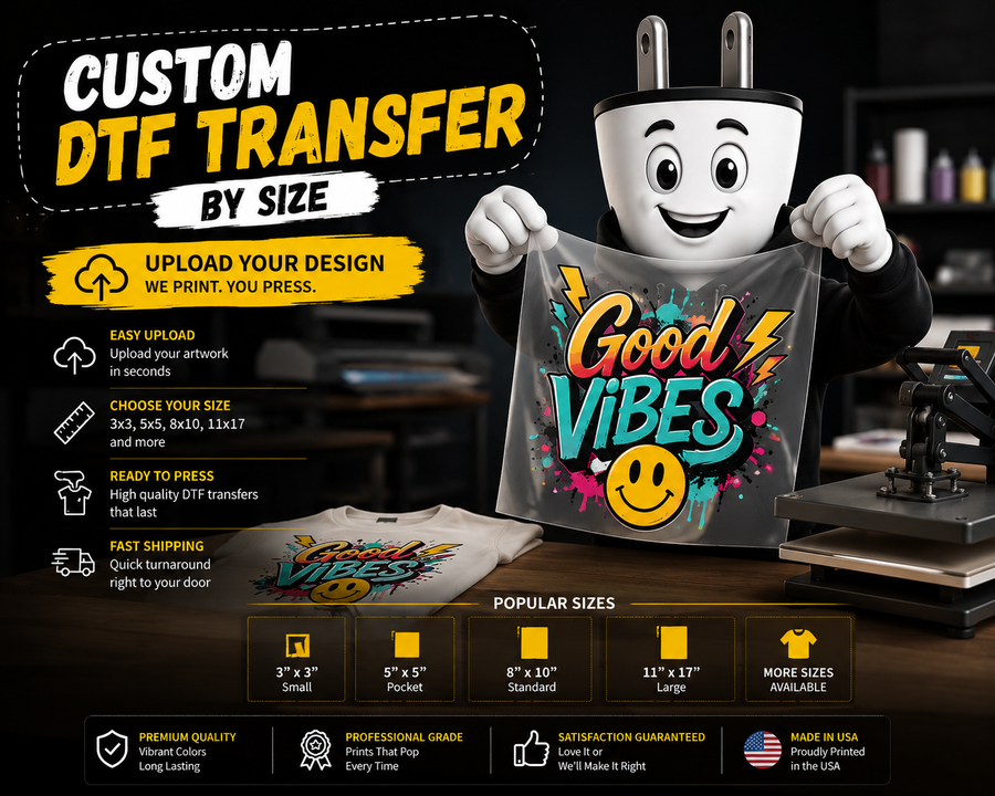 Custom DTF Transfers By Size — Upload Your Design